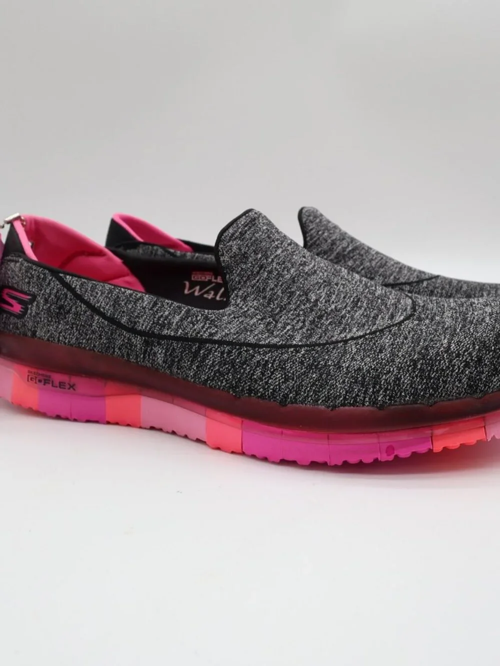 Skechers Go Flex Walk Womens 9.5 Black Pink Jersey Slip On Walking Shoes